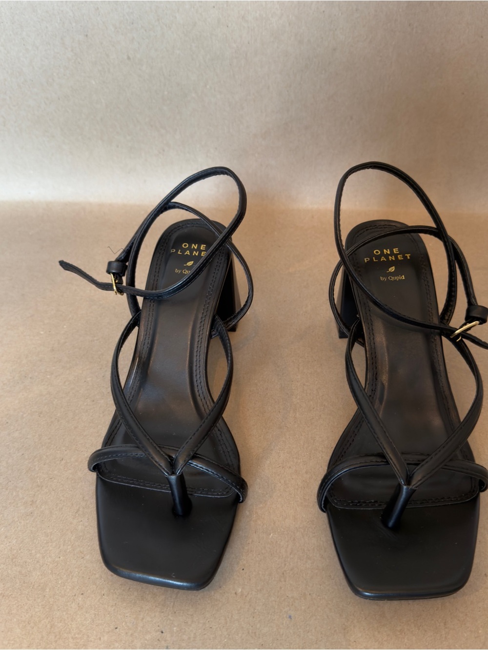 Qupid Black Strappy Square-Toe Heeled Sandals